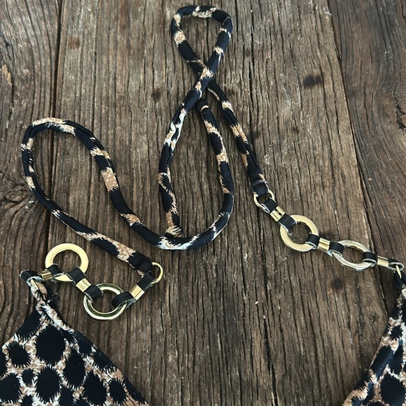 Vix Animal Printed Triangle String Halter Bikini Top - Picture 3 of 6